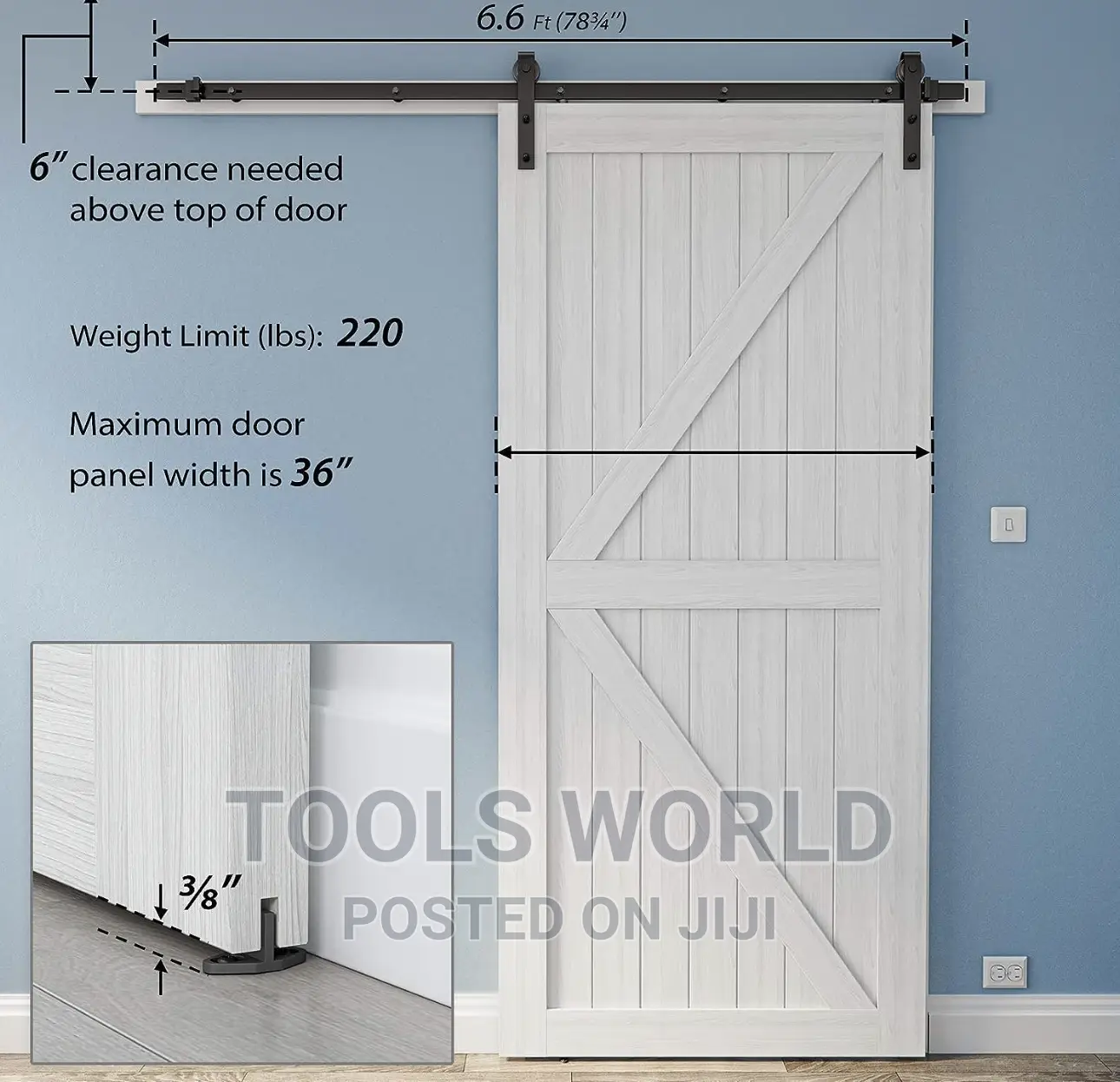 6.6ft Barn Door Hardware Kit Heavy Duty Black Sliding Door
