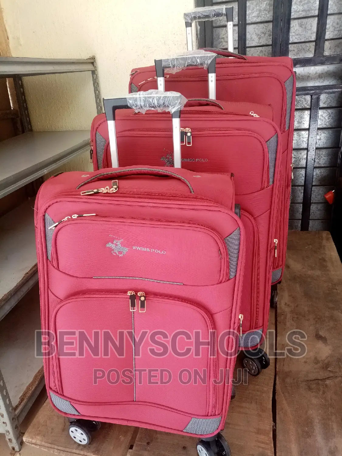 Set of 3 Red Swiss Polo Traveling Luggage Boxes