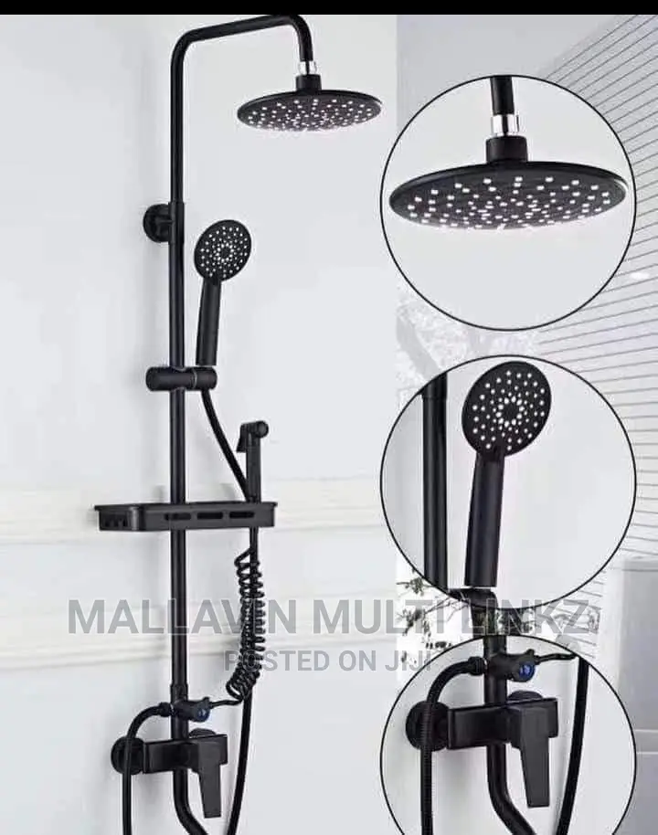 Black Round Shower Mixers With Shelf And Bidet Sprayer