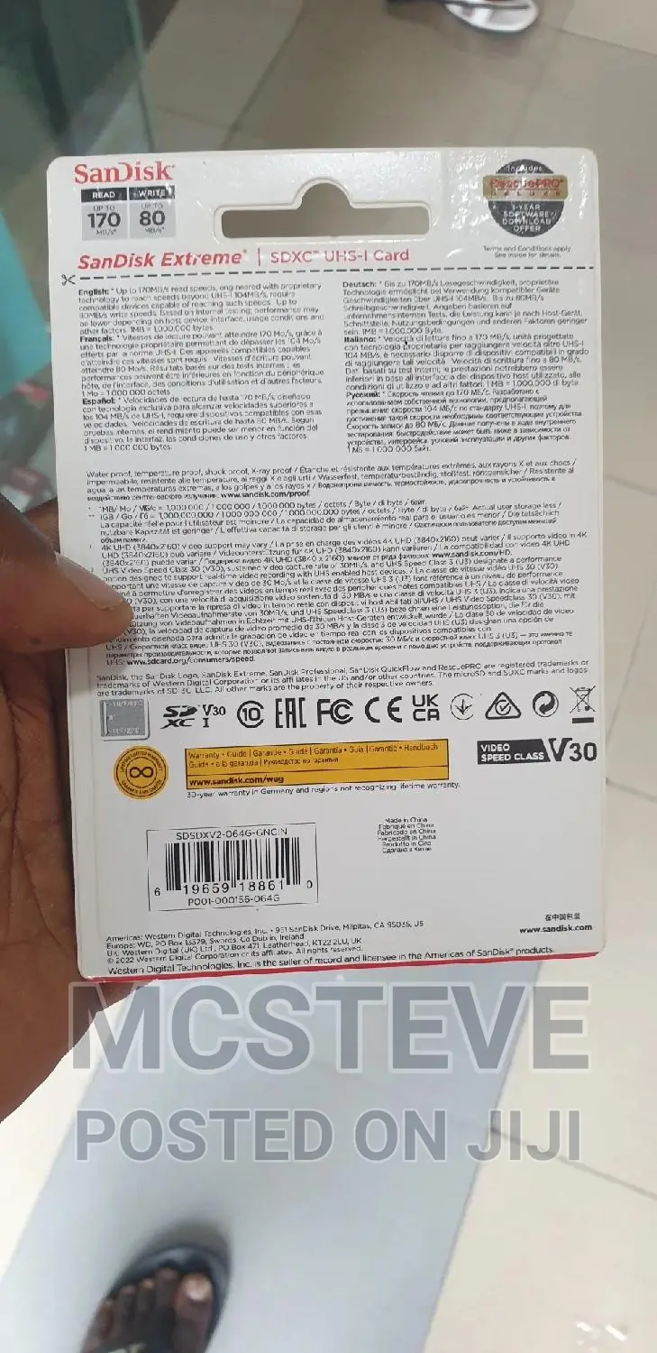 Sandisk Extreme Pro 64GB SDXC UHC- I Memory Card