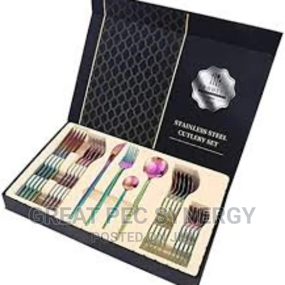 Box Cutlery Set (24 Pcs) Gold and Rainbow