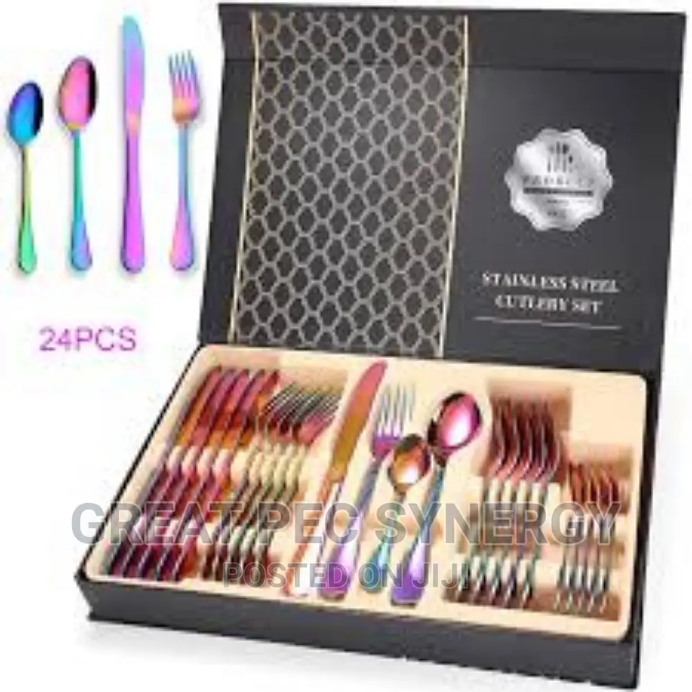 Box Cutlery Set (24 Pcs) Gold and Rainbow