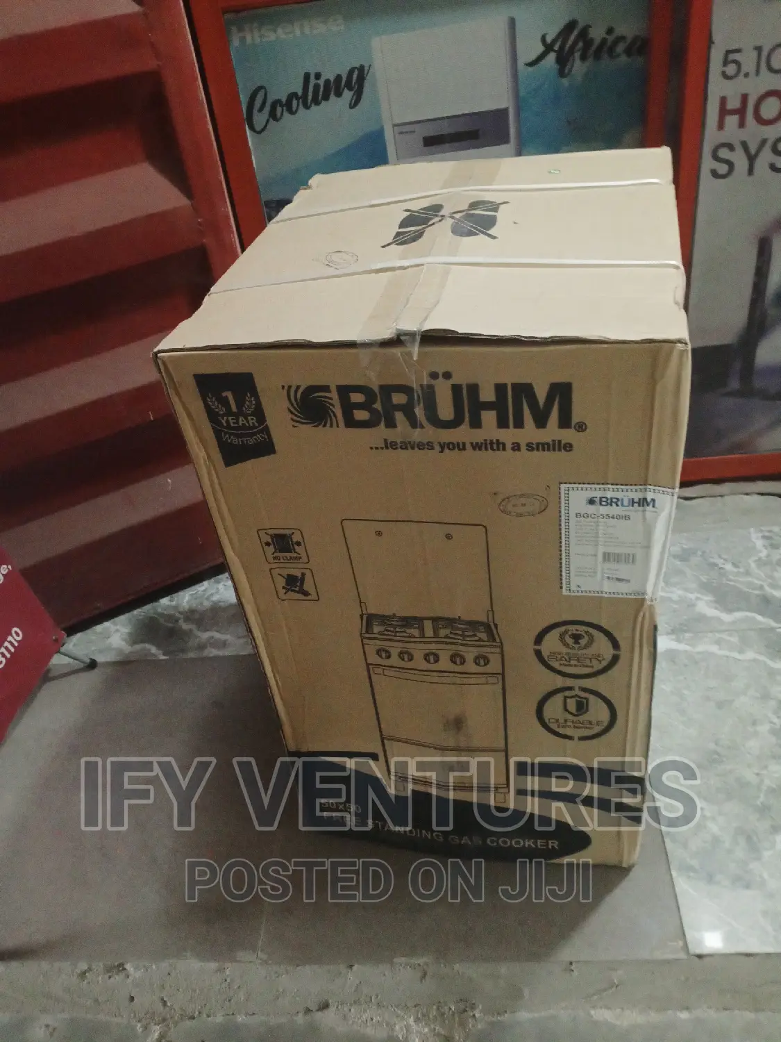 50 By 50 Bruhm Gas Cooker, 4 Burner Gas With Blue Frame.