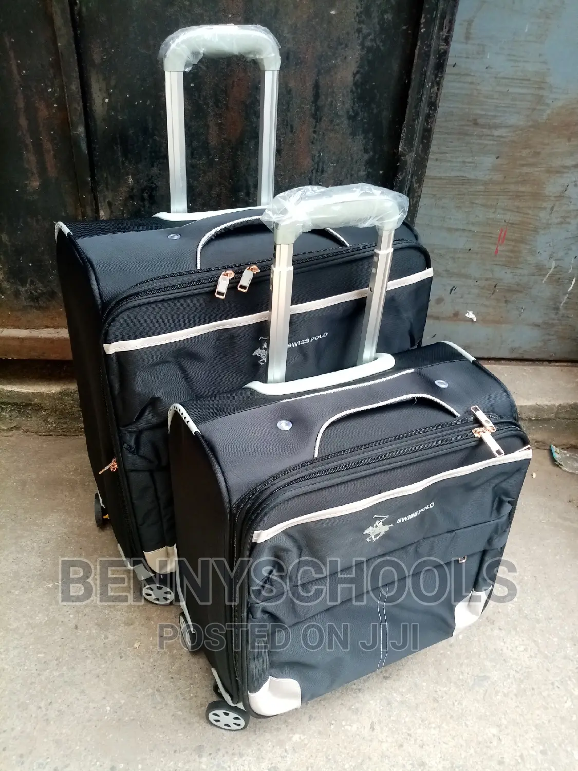 Set of 2 Black Swiss Polo Pilot Traveling Luggage Boxes