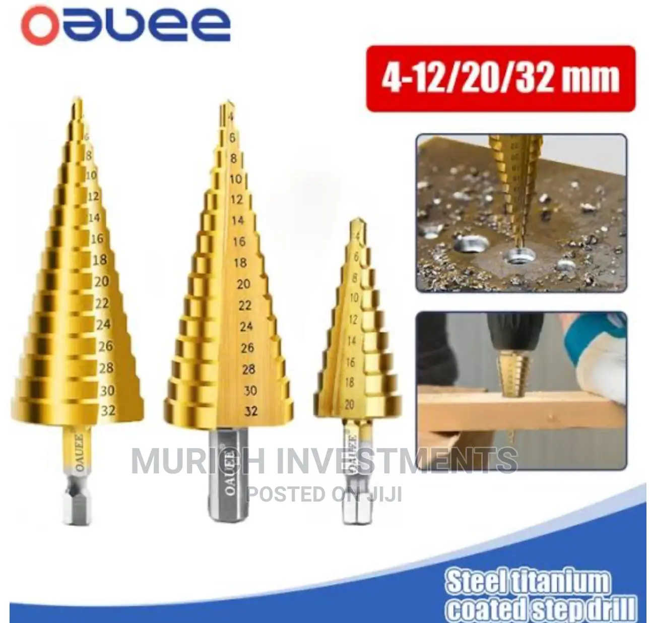 4-32mm HSS Hex Shank Titanium Coated Stepped Cone Drill Bits