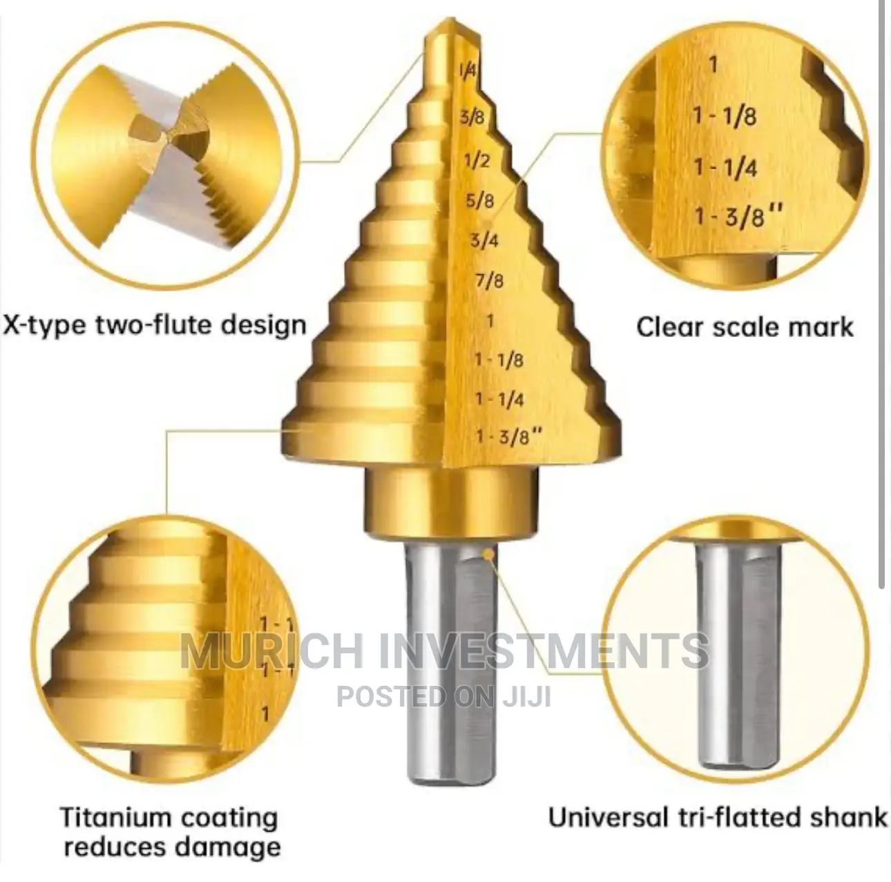 4-32mm HSS Hex Shank Titanium Coated Stepped Cone Drill Bits