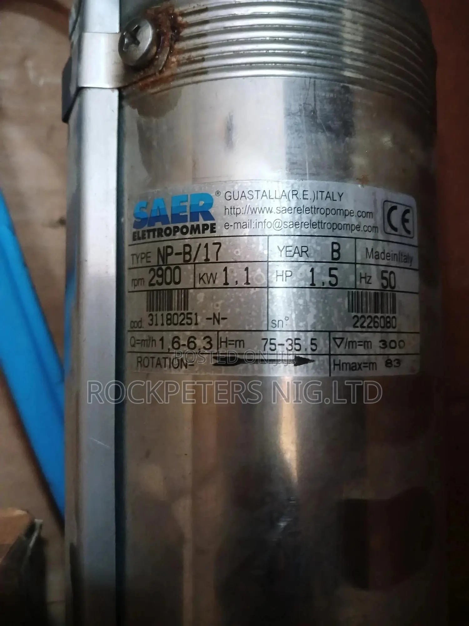 1.5hp Saer Elettropompe Ns-95 B/17 Submersible Pump