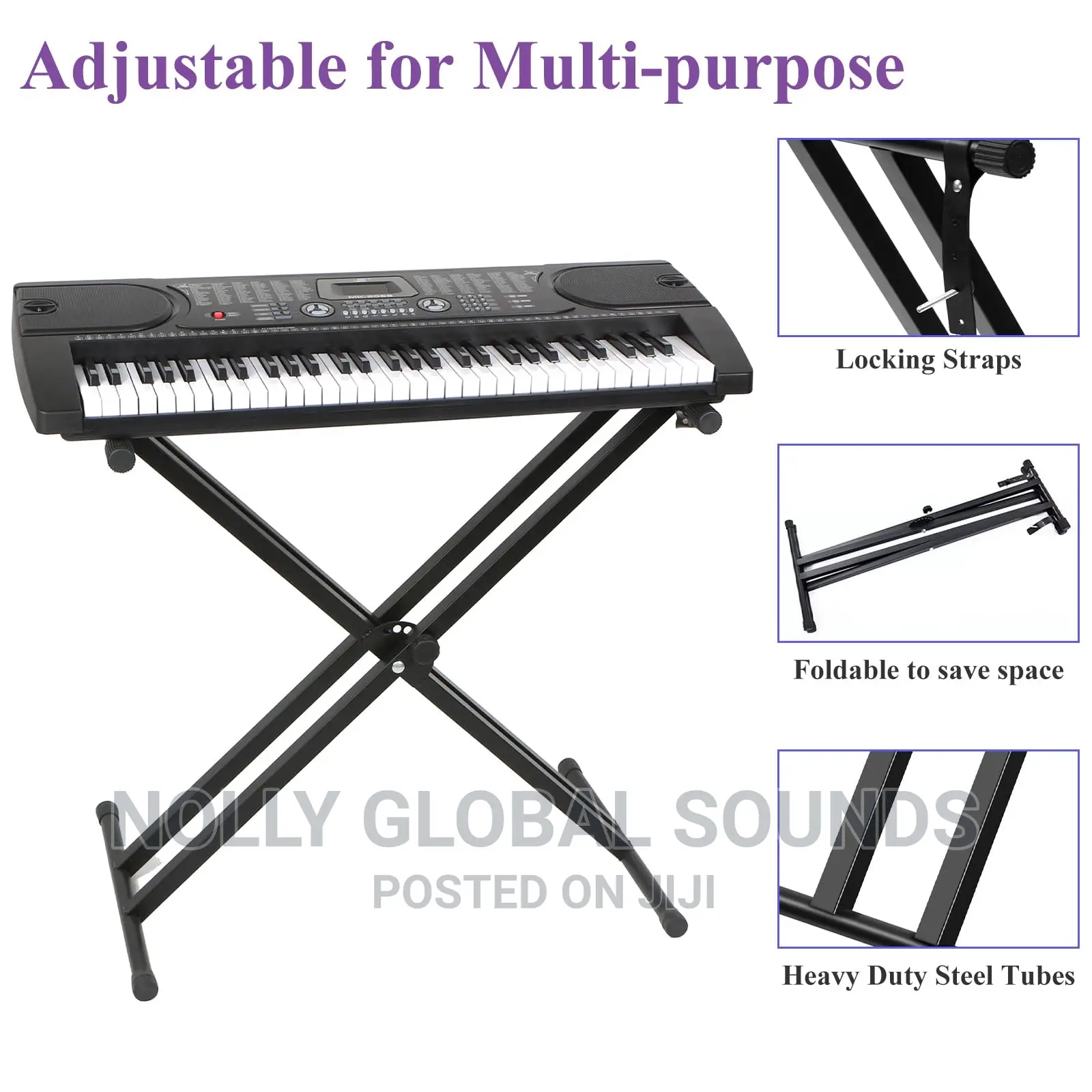 Keyboard / Piano Stand Double X-Style, Adjustable Strap