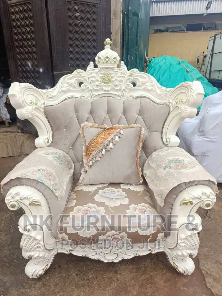 Luxury 7 Seater Living Room Fabric Made Royal Chair