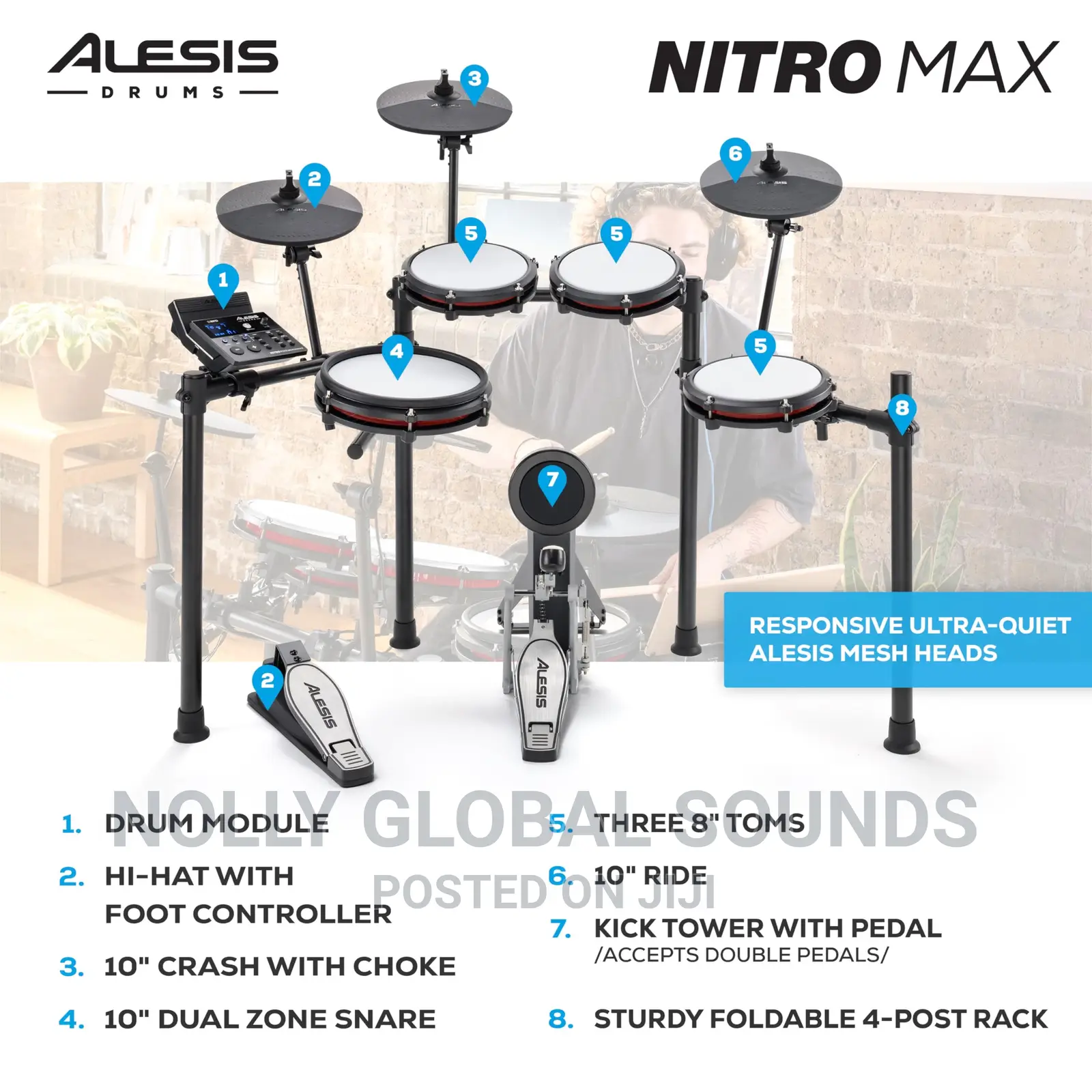 Alesis Nitro Mesh Kit Electric Drum Set With Pads, Bluetooth