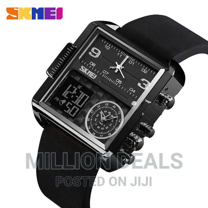 All Black Leather Strap Unique Men's Wrist Watch