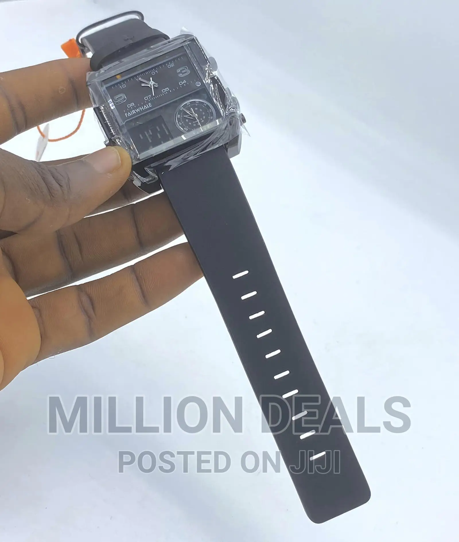 All Black Leather Strap Unique Men's Wrist Watch