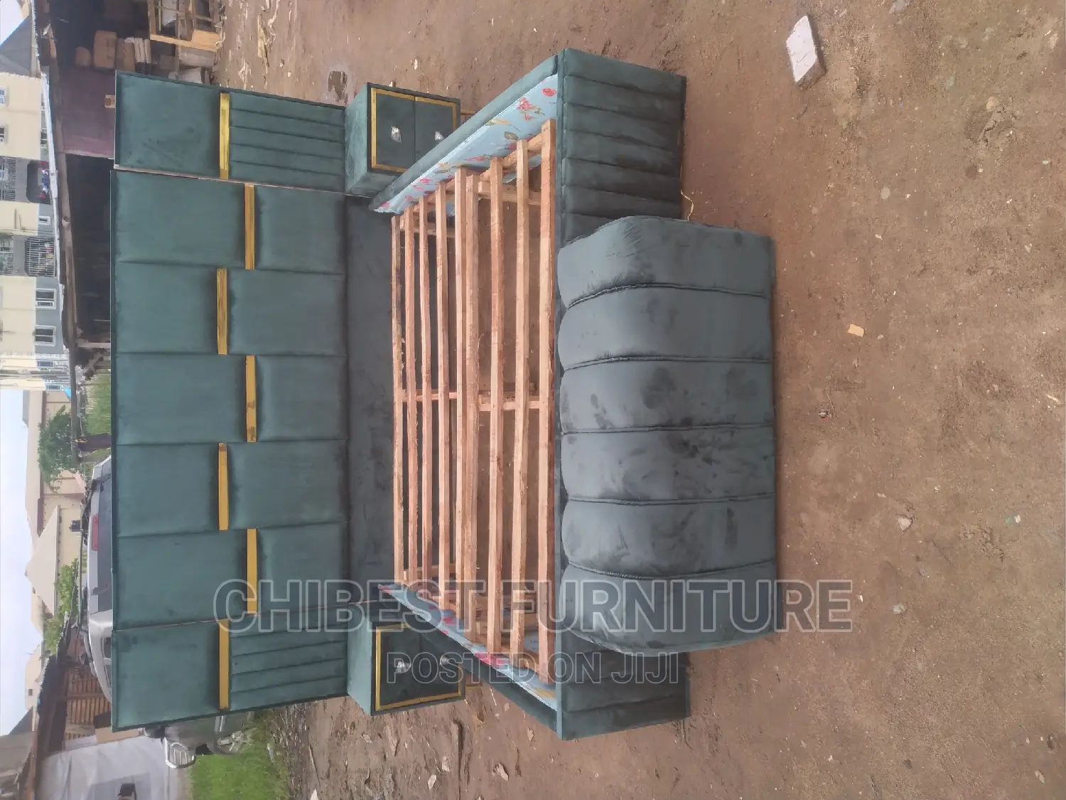 6by6 Upholstery Bed Frame With Two Bed Sides and Ottoman
