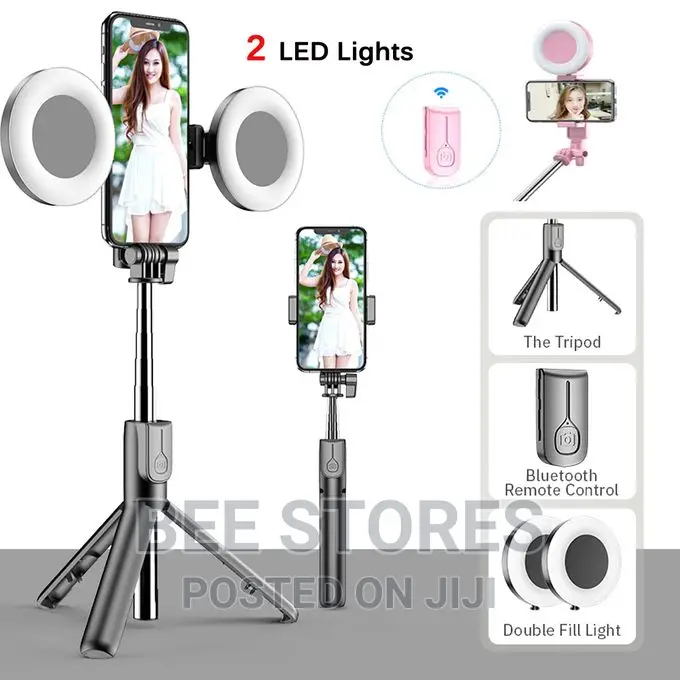 Double LED Ring Lights Wireless Bluetooth Selfie Stick