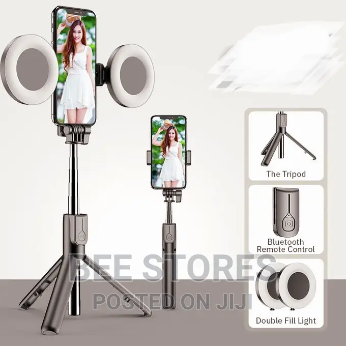 Double LED Ring Lights Wireless Bluetooth Selfie Stick