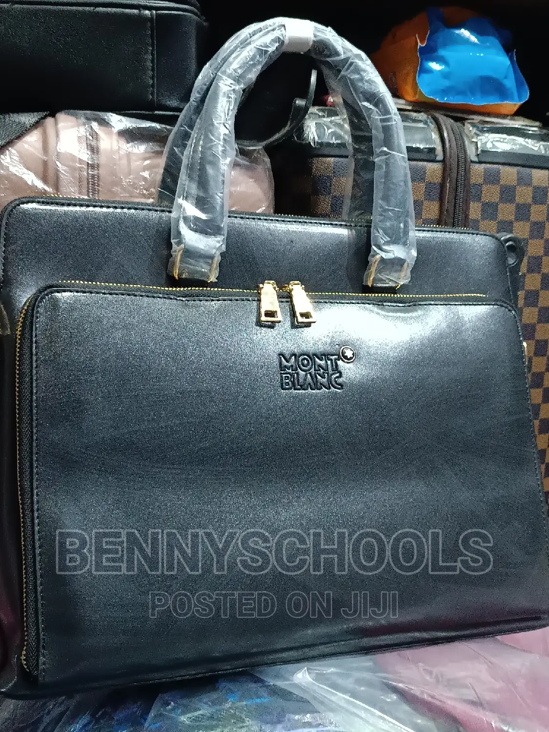 Black Mont Blanc Leather Office, Laptop and Business Bag