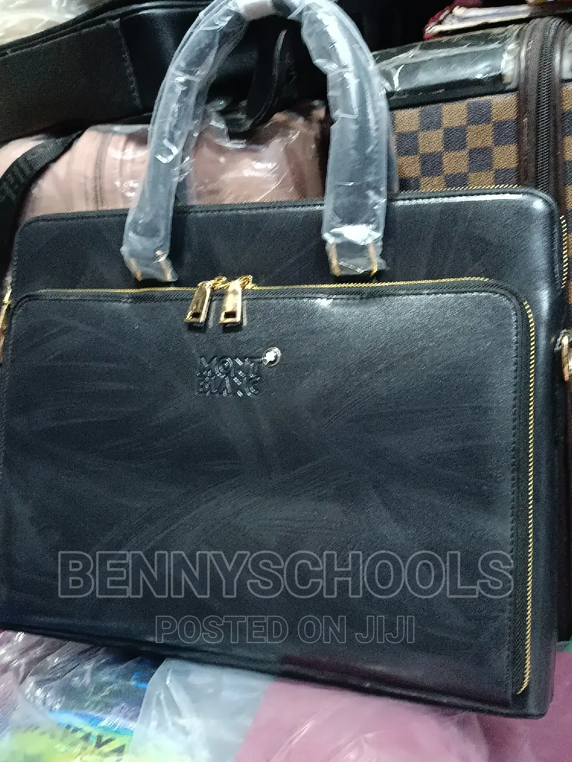 Black Mont Blanc Leather Office, Laptop and Business Bag