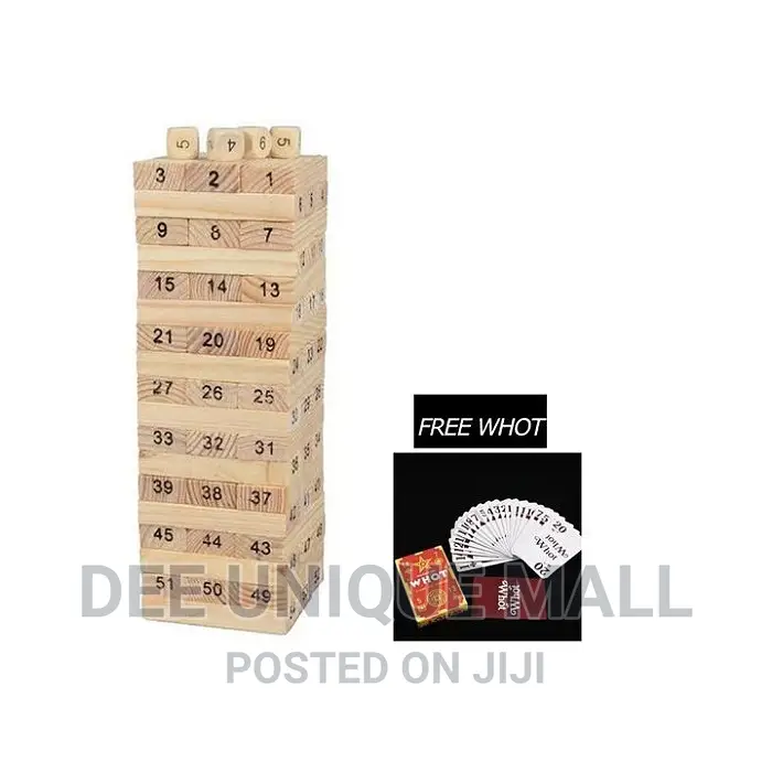 Jenga Wooden Game- 54 PCS (Big Size) and Free Whot