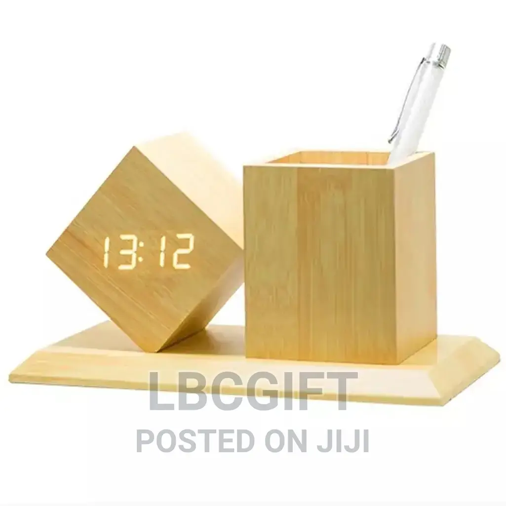 Multifunctional Wooden Pen Holder With Clock (Wholesales Only)