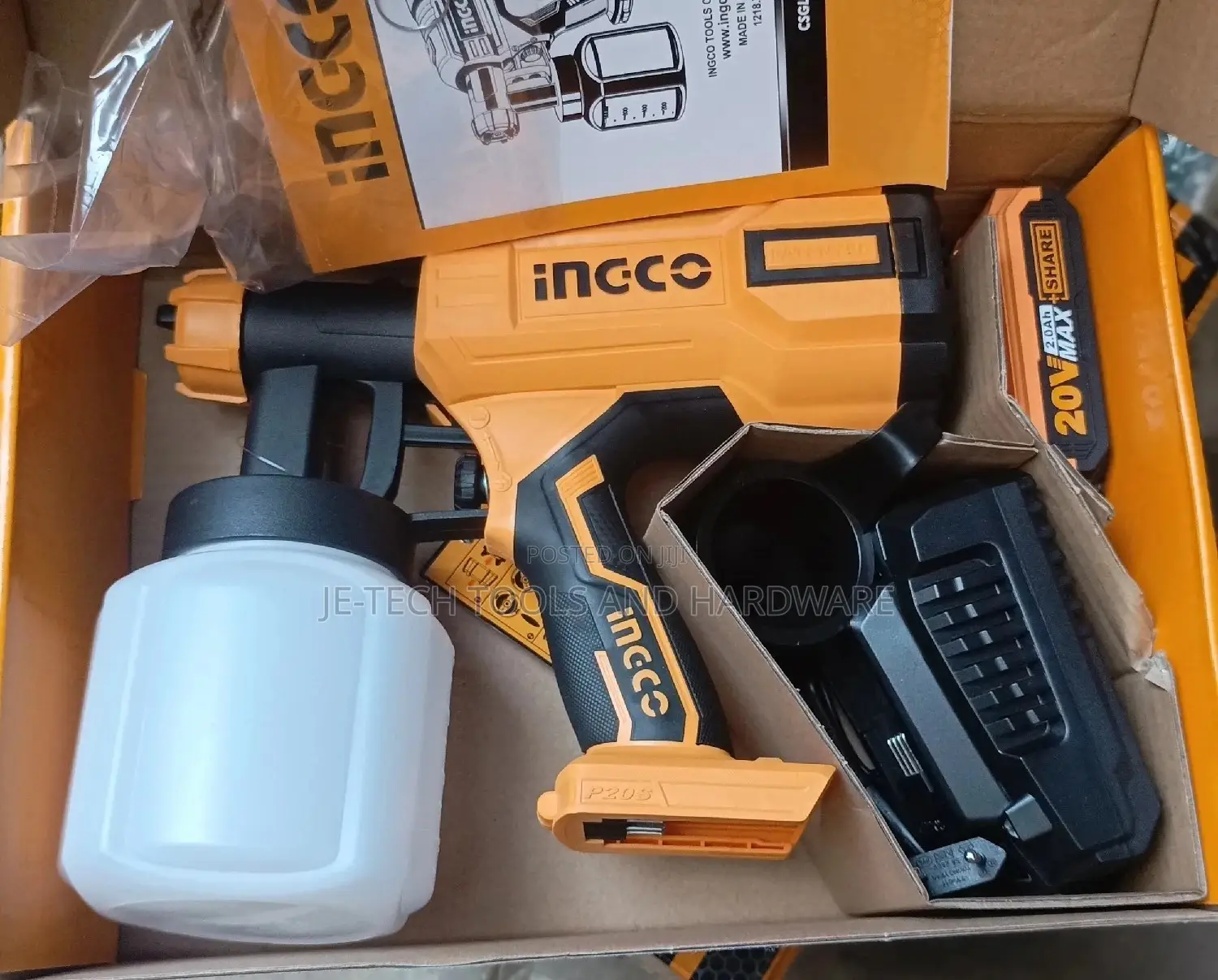 Ingco Cordless Paint Sprayer Gun With Battery Charger 20v