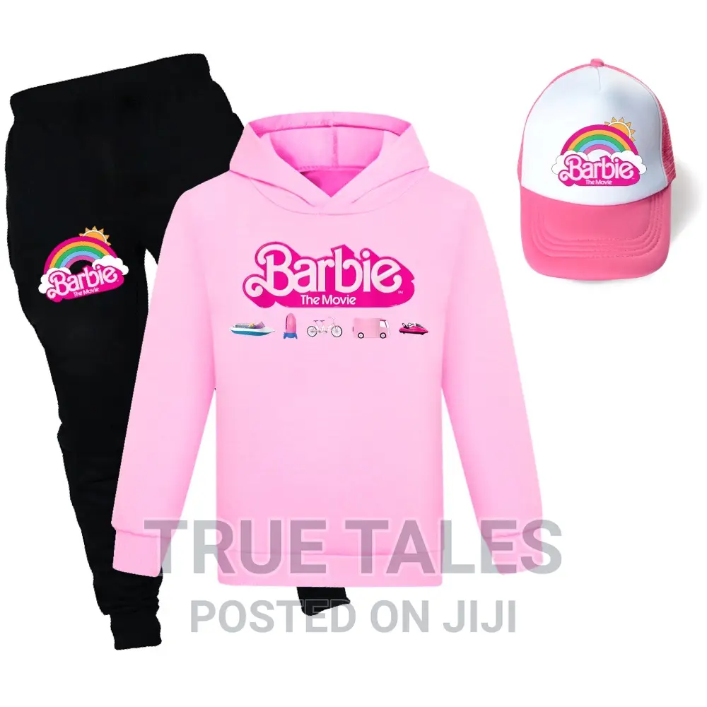 High Quality Barbie Girl's Hoodies Joggers Set With Cap