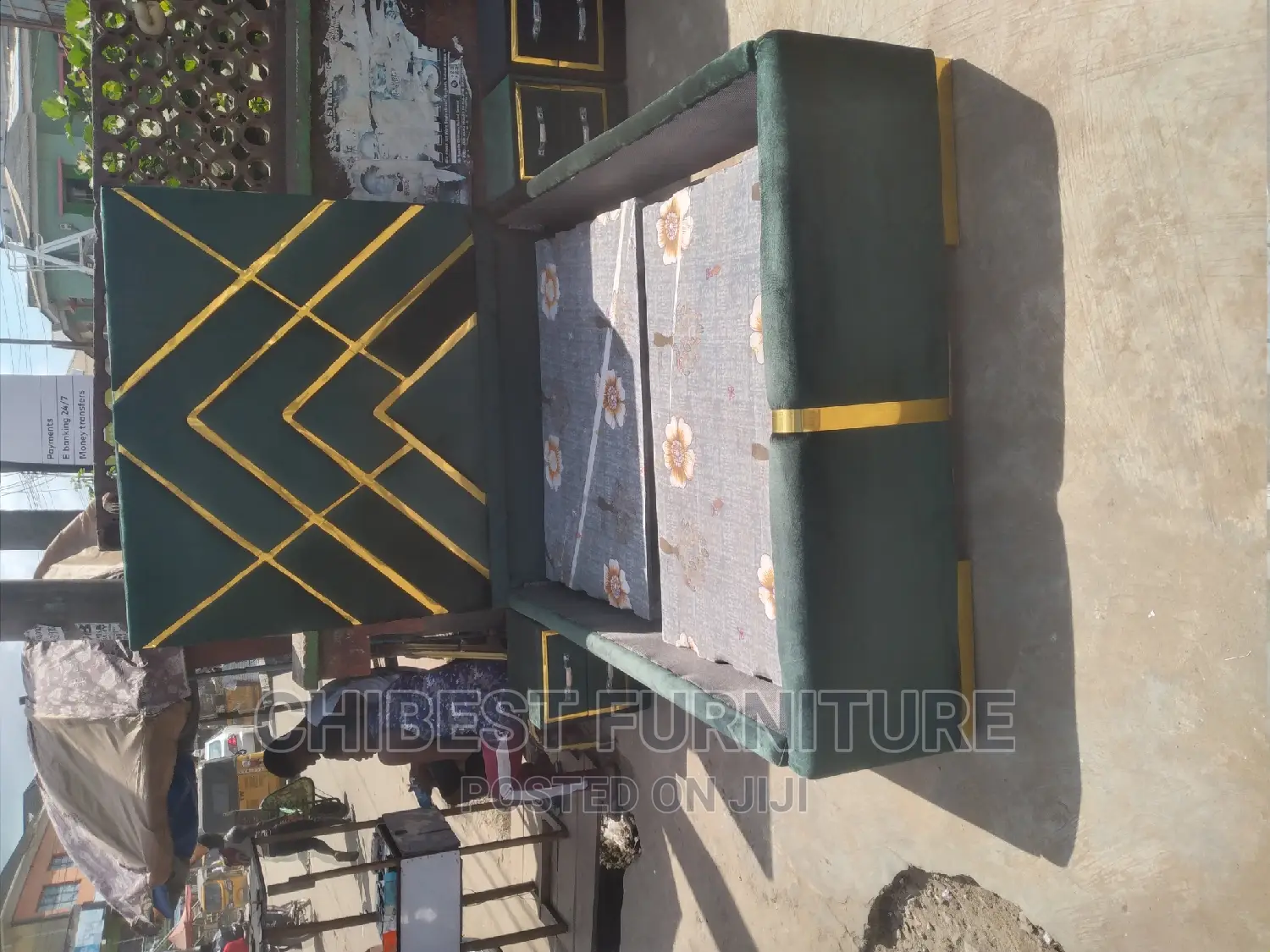 4.5by6 Upholstery Padded Bed Frame With Two Side Drawers