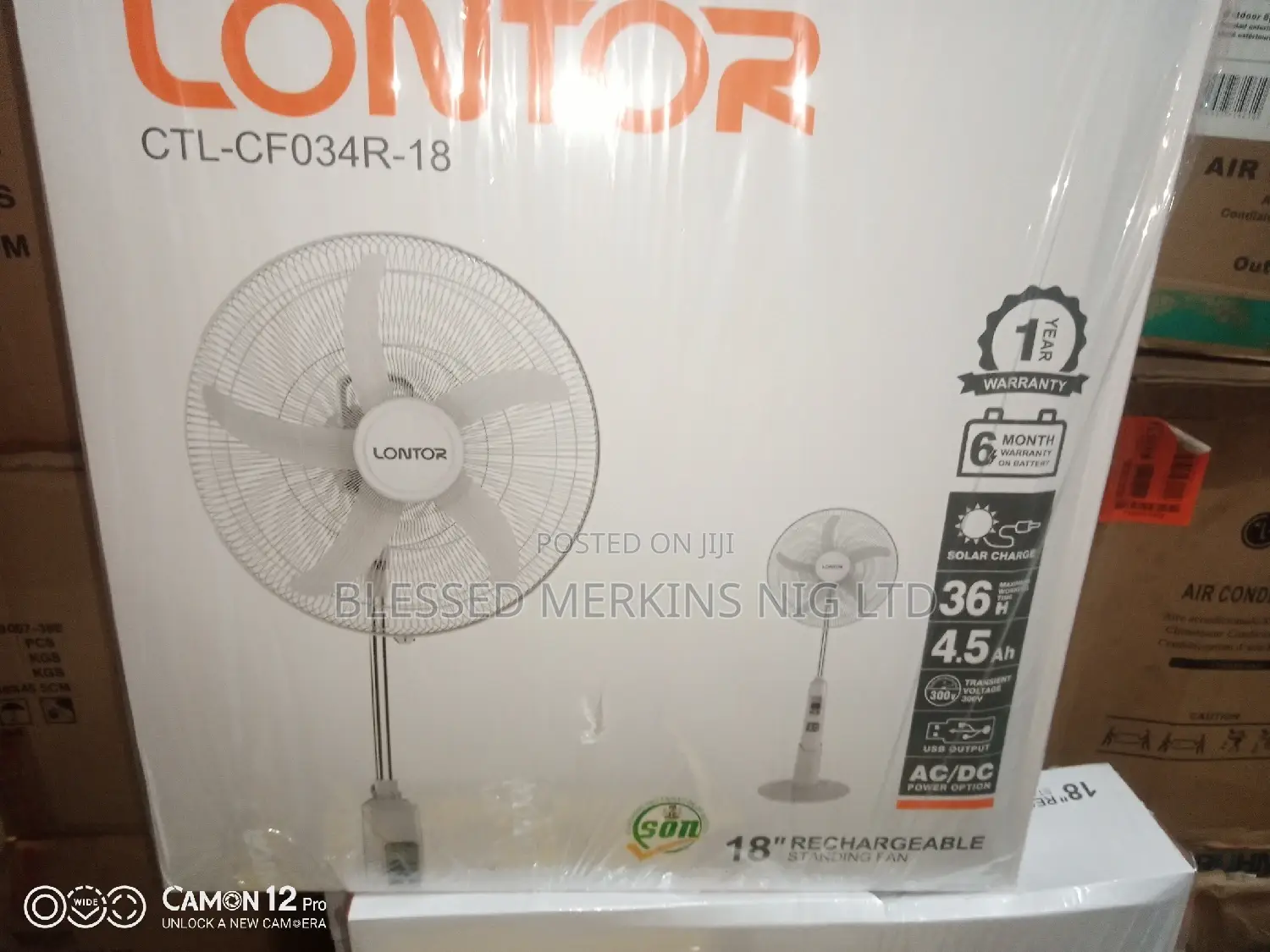 Lontor Rechargeable Standing Fan 18"