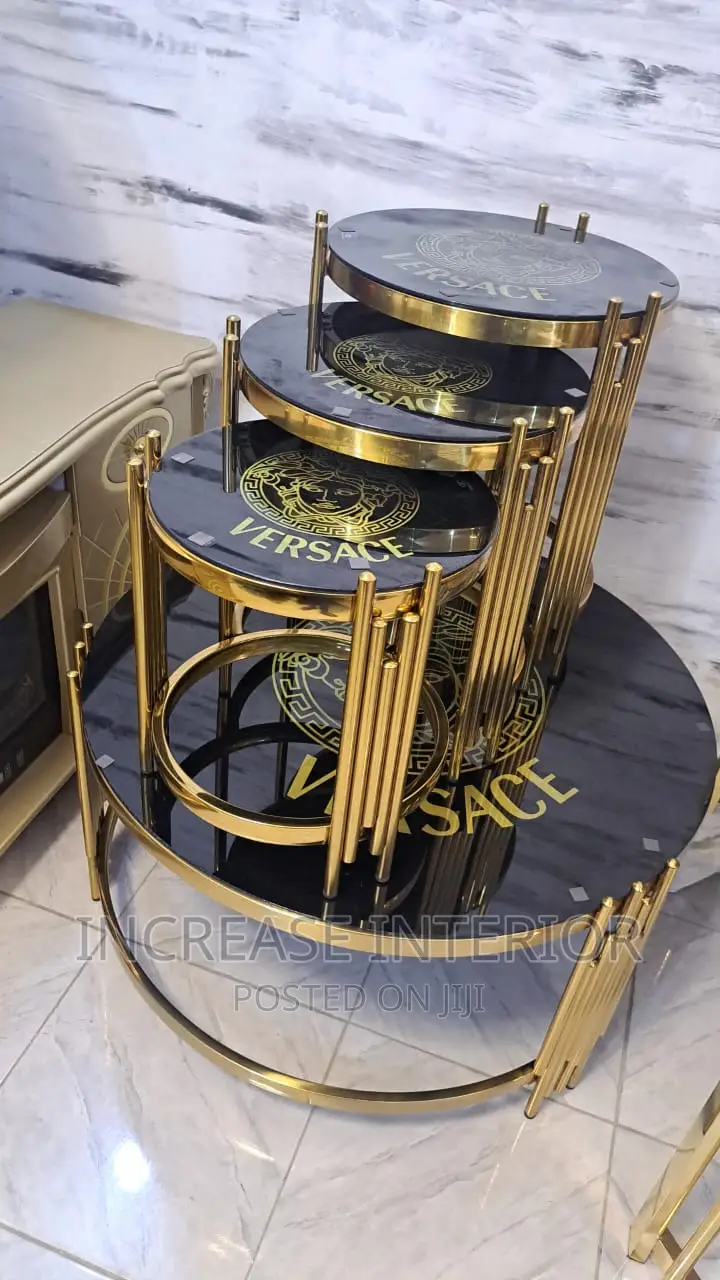Quality Imported Versace Round Center Table With Side Stools