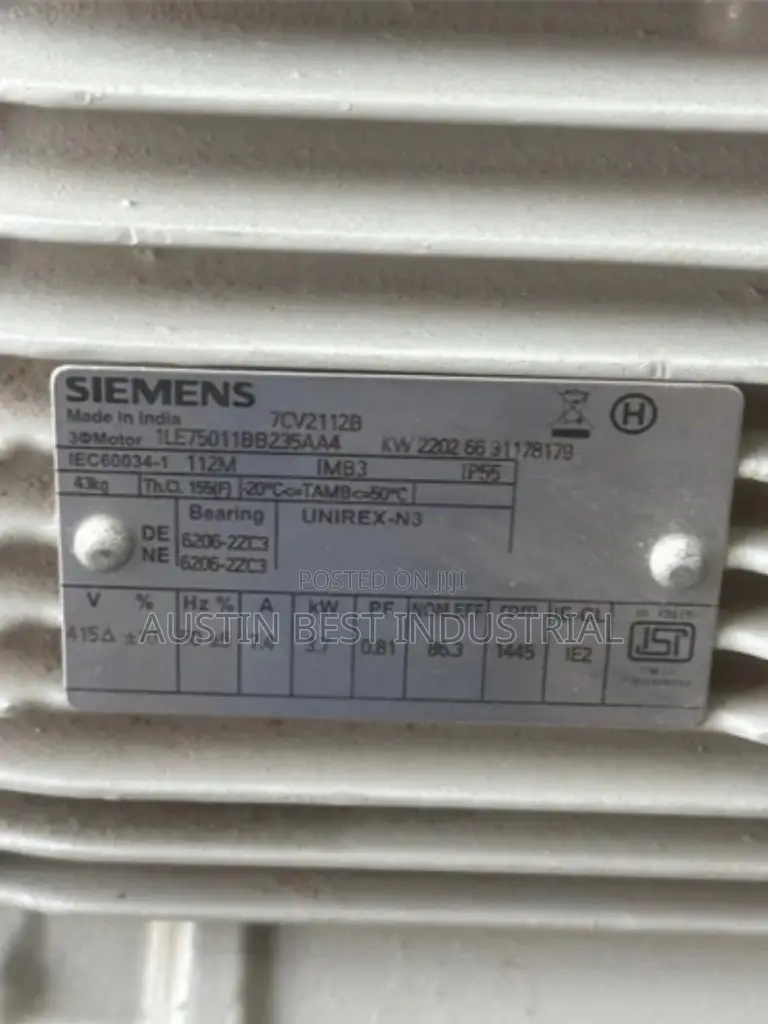 Siemens Electric Motor 5hp 3phase