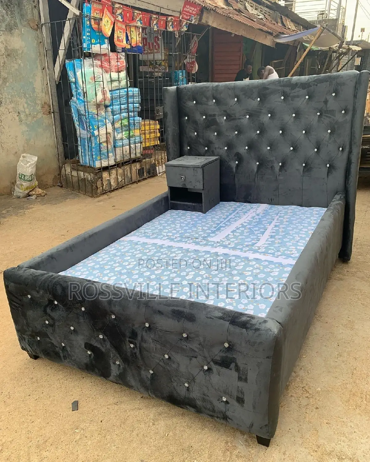 4ftby6ft Grey Padded Velvet Bedframe