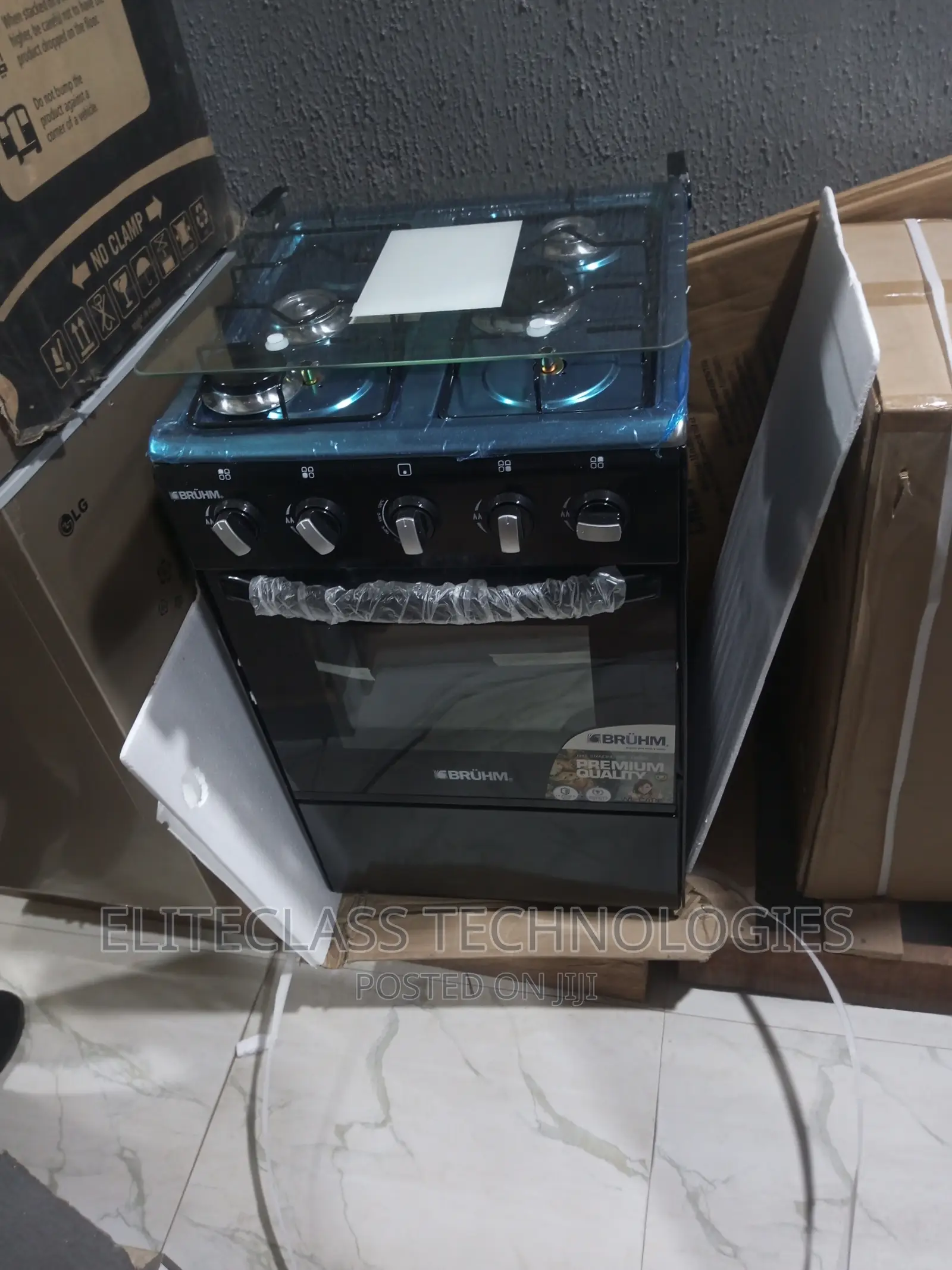 4 Burner Bruhm Gas Cooker BGC-55401b With Fancible Glass Lid
