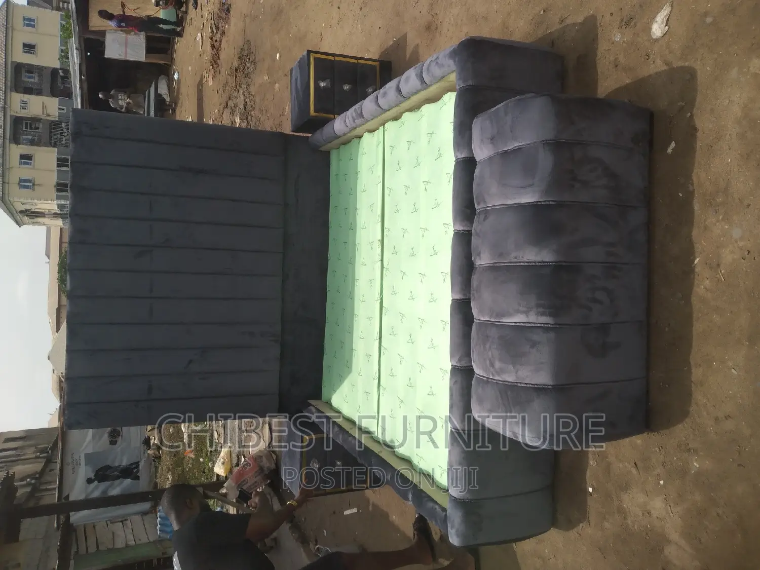 6by6 6ft Tall Headboard With Two Bed Sides and Ottoman
