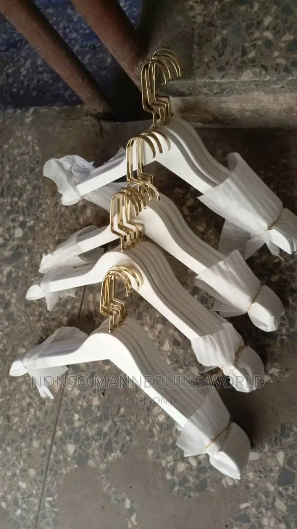 Gold Metal Head and White Body Wooden Hangers