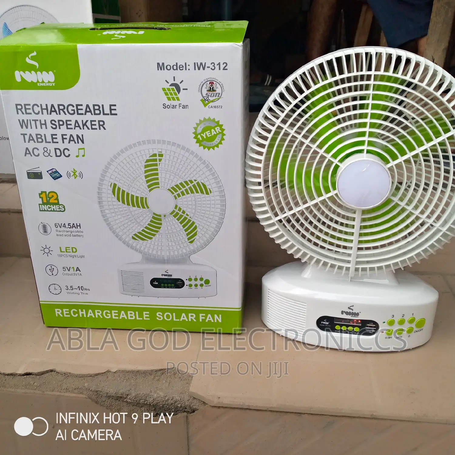 Iwin 12 Inches Rechargeable Table Solar Fan With Bluetooth .
