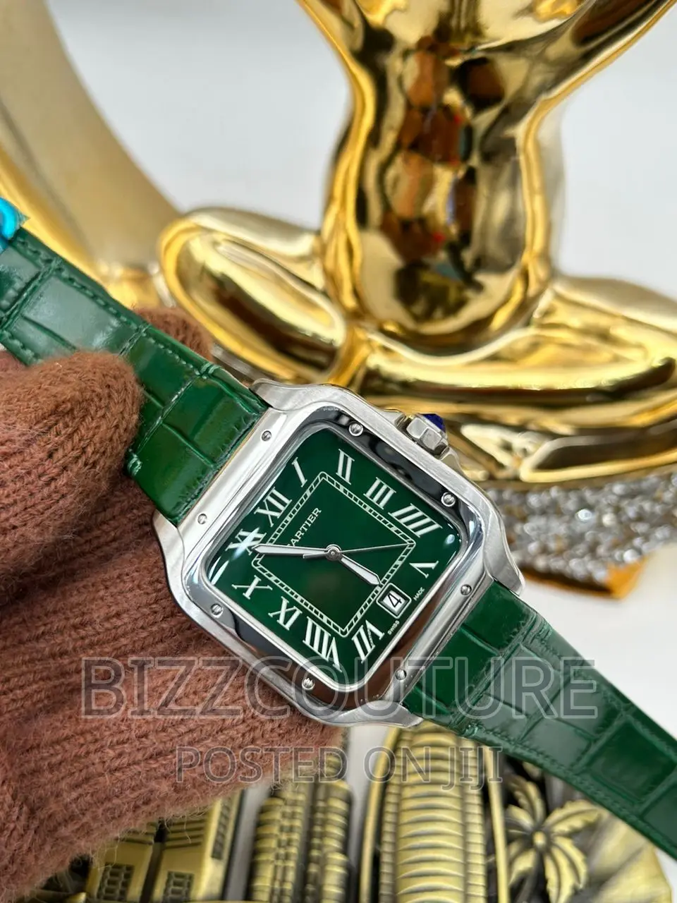 Original CARTIER Green Leather Strap Watch Available Instore