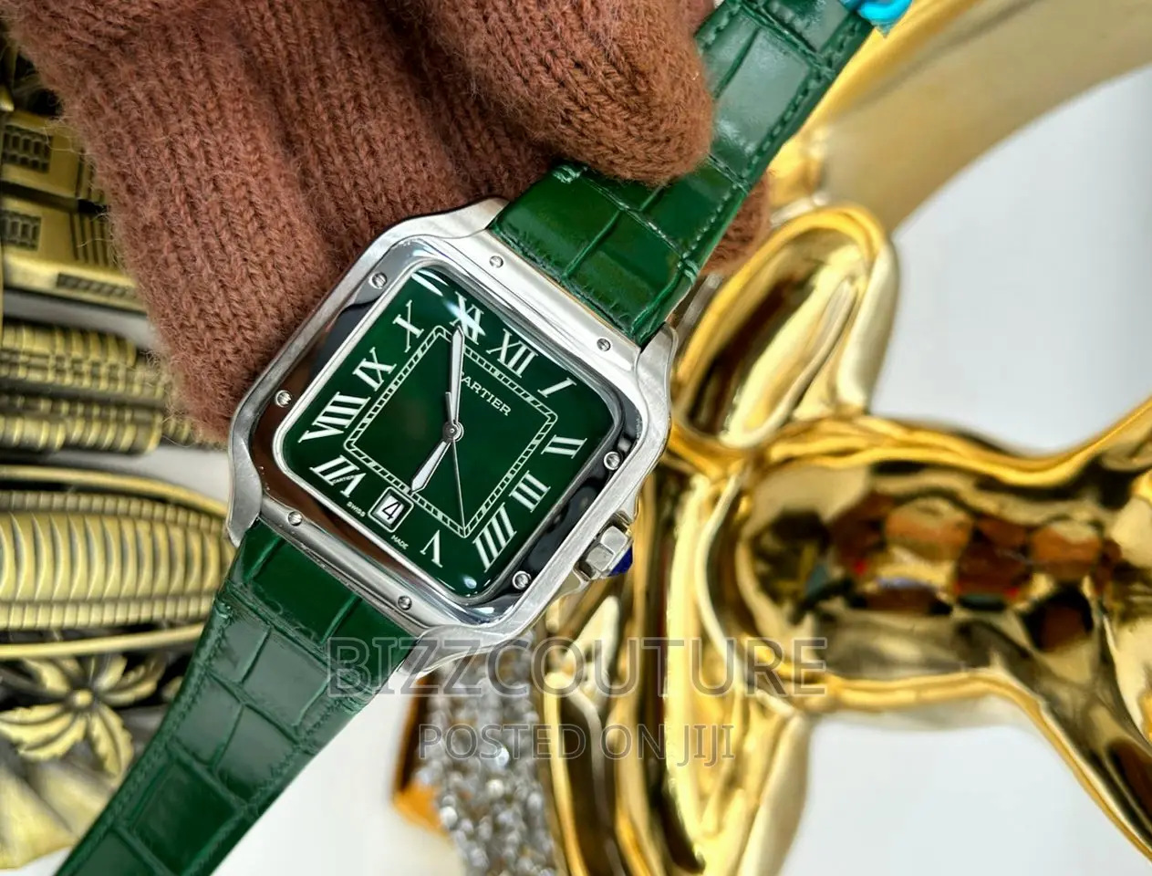 Original CARTIER Green Leather Strap Watch Available Instore