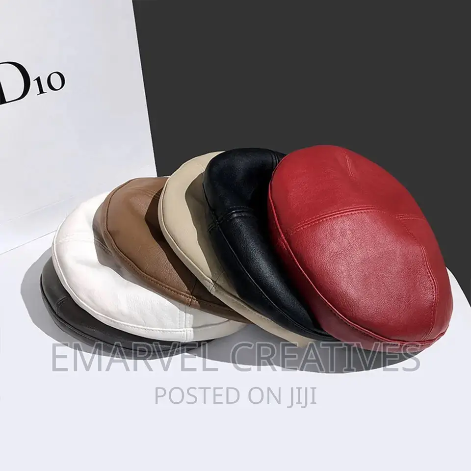 2024 Four Seasons Solid Leather Buckle Beret Painter Hat
