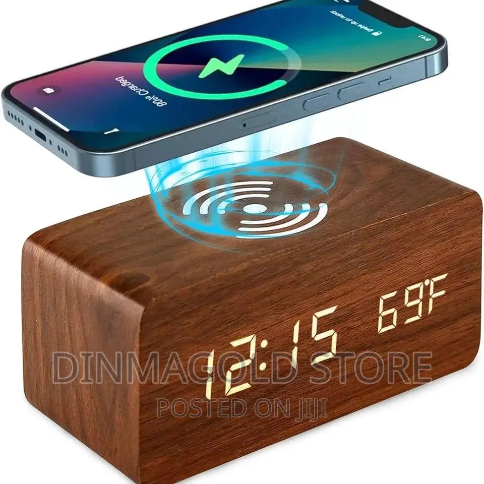 Digital Alarm Clock Wooden Temperature
