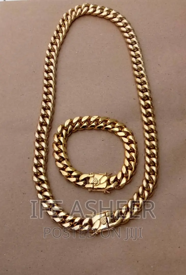Quality Cuban Gold Neck and Handchain 002 - Gold