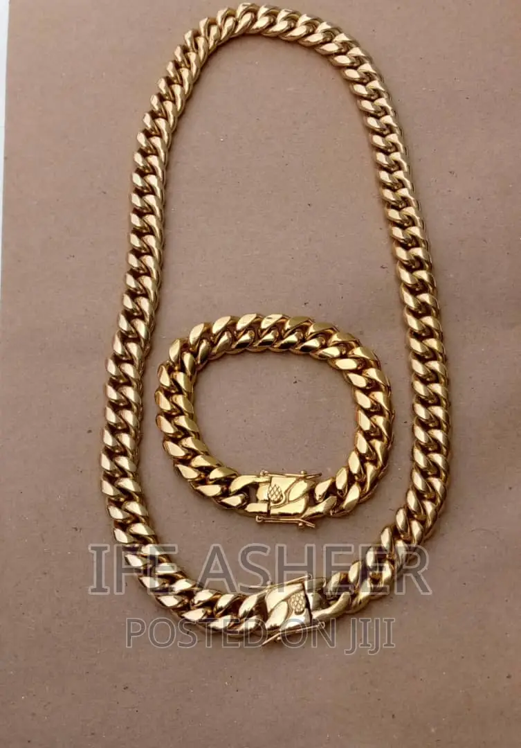 Quality Cuban Gold Neck and Handchain 002 - Gold