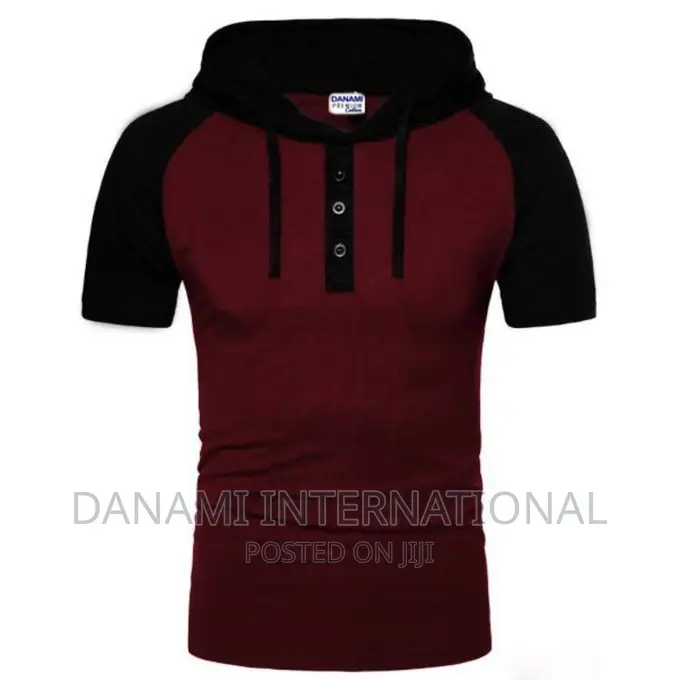 Danami Short Sleeve Button Hooded T Shirt