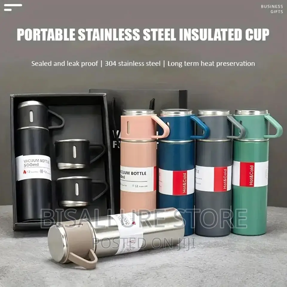 Portable Stainless Steel Insulated Flask With 2 Covers