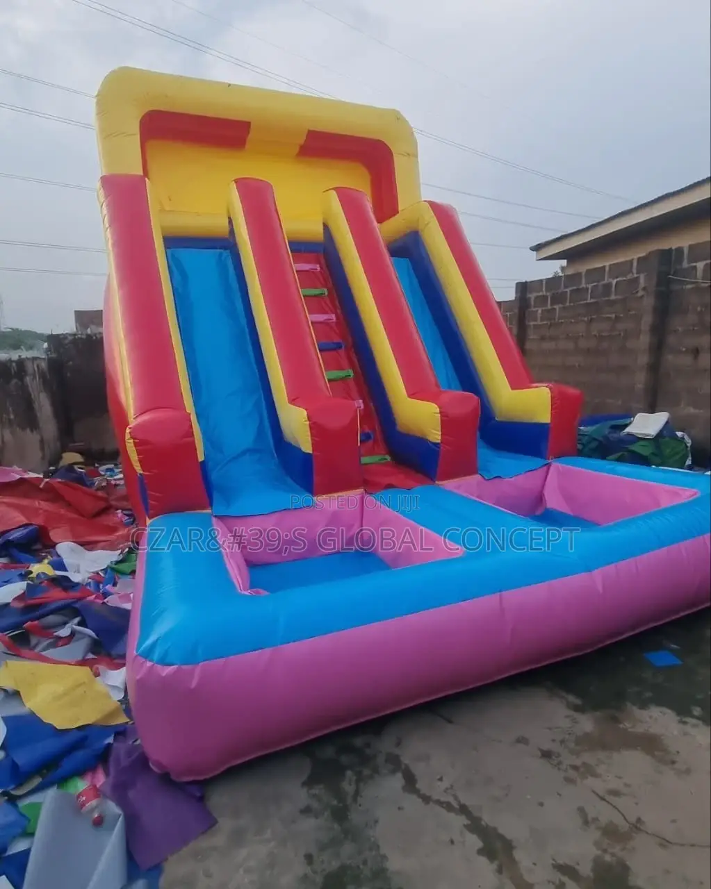 Children Double Sliding Castle With Pool