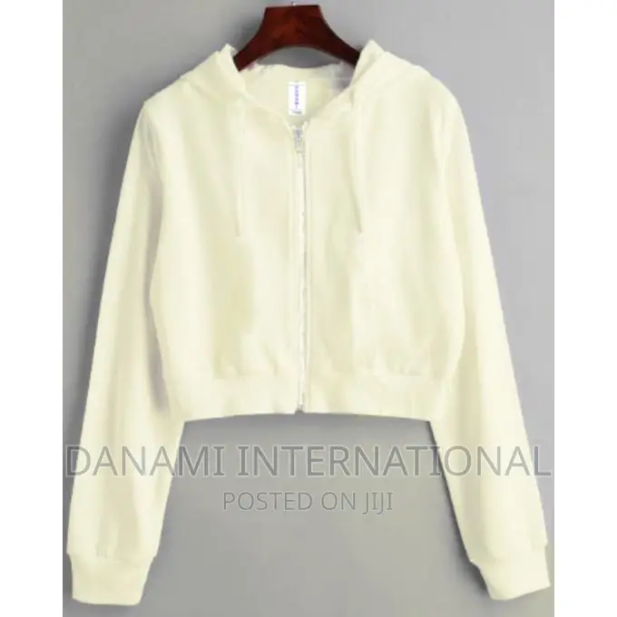 Danami Plain Zip Up Crop Hoodie