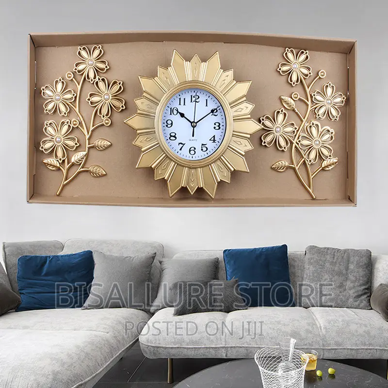 3 In 1 Gold Wall Clock With Decorative Flower
