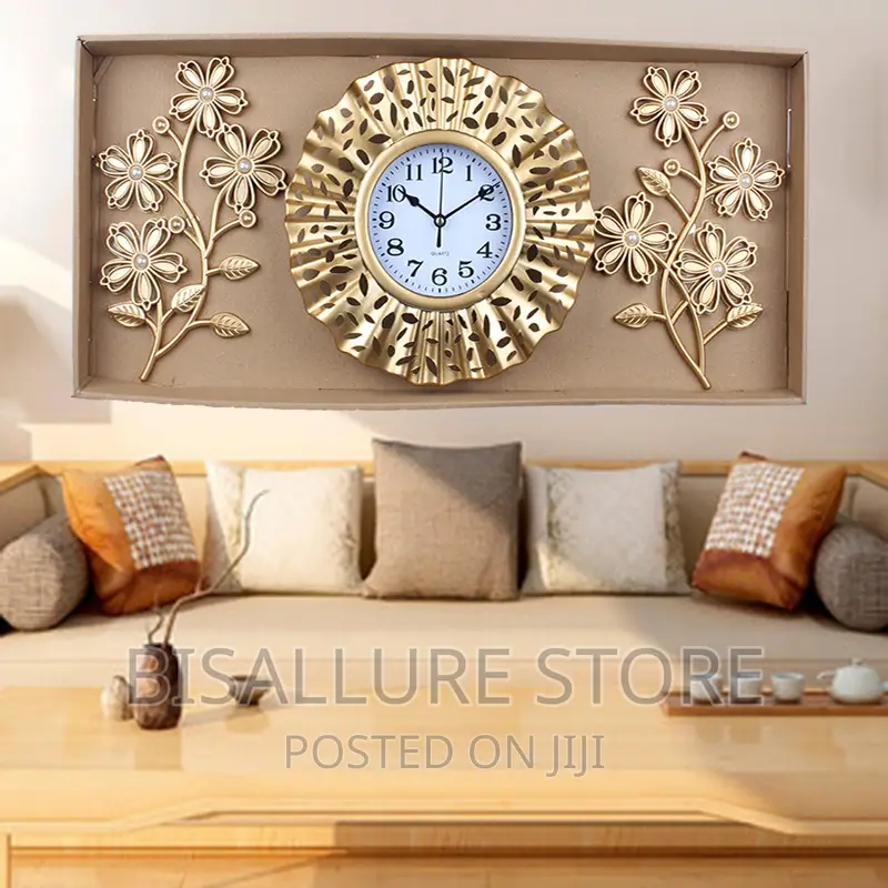 3 In 1 Gold Wall Clock With Decorative Flower