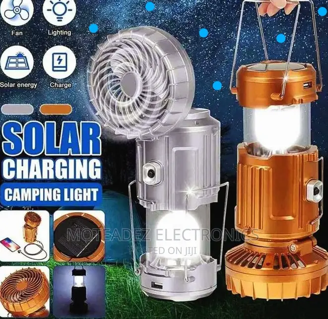 Solar And Electric Rechargeable Camping Light Fan With USB