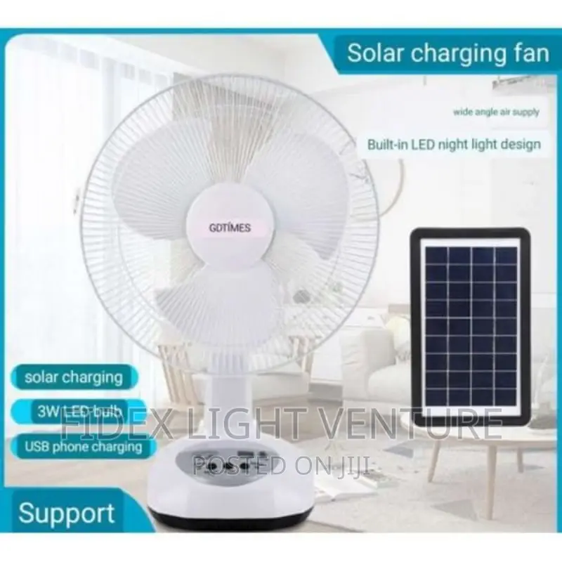 Gt Rechargeable Fan 12inch Two Dc Bulbs and Solar Panels