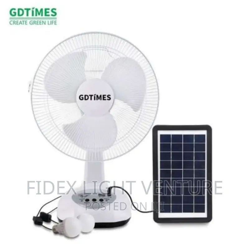 Gt Rechargeable Fan 12inch Two Dc Bulbs and Solar Panels