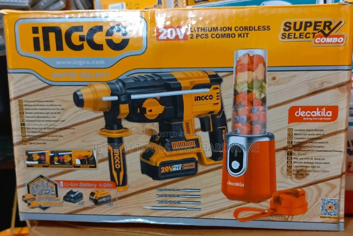 Ingco Lithium -Lon Cordless Combo Kit - 20v Rotary Hammer